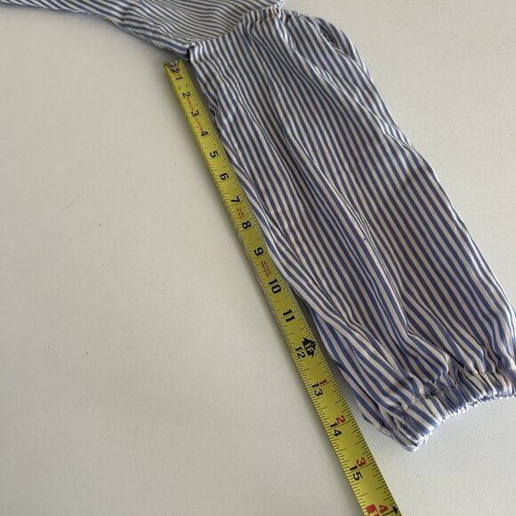 Bebe Poplin Off Shoulder Blue White Striped Top 2 Cotton Nautical Date Night Bea - Picture 8 of 11
